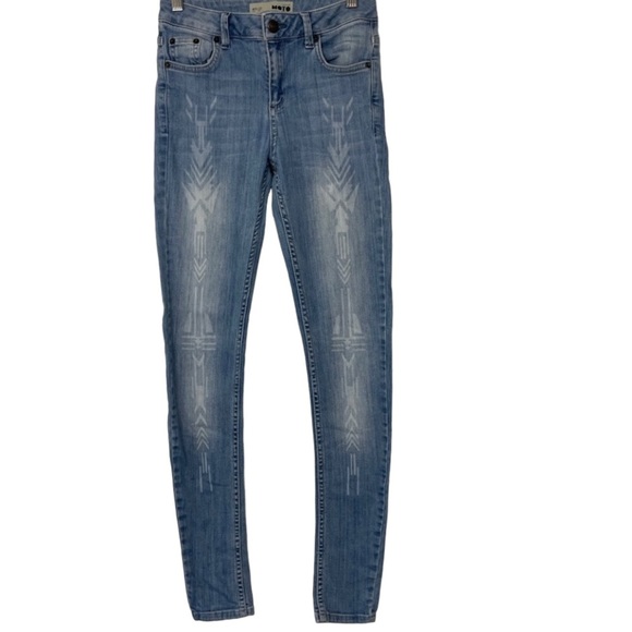 Short En Jean Délavé Imprimé Aztec Topshop - Taille 28 Femme - Style Moto Coupé